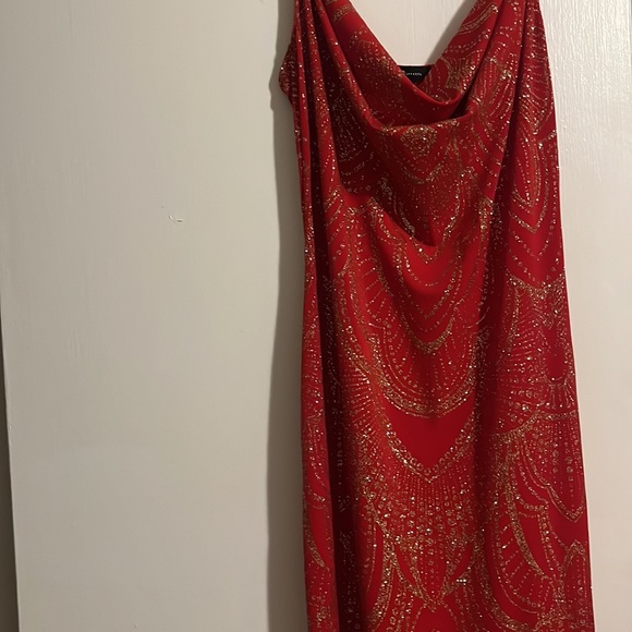 Women’s vintage formal gown maxi glitter red dress - Picture 7 of 7